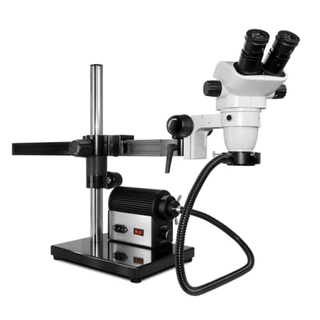 Scienscope SSZ Stereo Zoom Microscope And Fiber-Optic LED Light On Gliding Stand SZ-PK5-AN